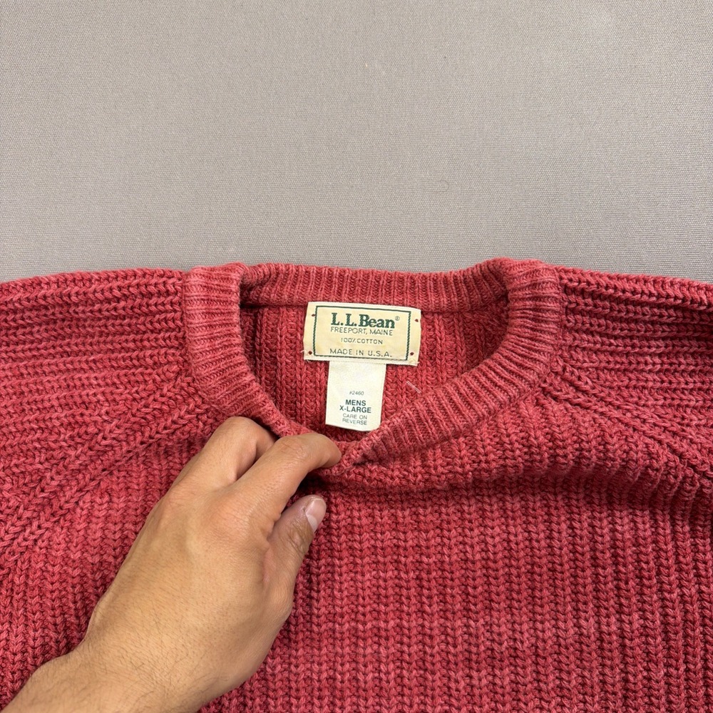 Vintage LL Bean Sweater Men XL Pink Crew Neck Fisherman Waffle Knit Cotton 80s - Picture 2 of 7